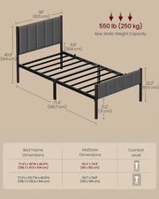 Single Metal Bed Frame with Upholstered Headboard and Simple Assembly by Vasagle
