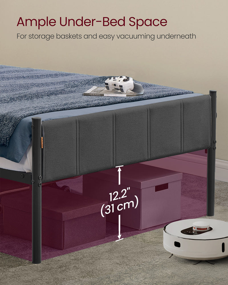 Single Metal Bed Frame with Upholstered Headboard and Simple Assembly by Vasagle