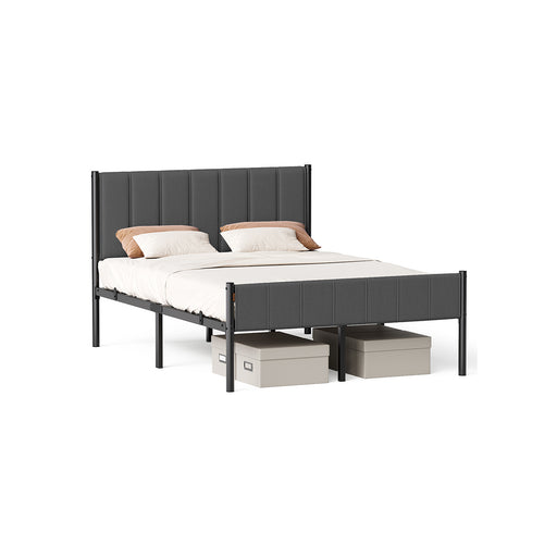 Double Metal Bed Frame with Upholstered Headboard and Quick Assembly by Vasagle