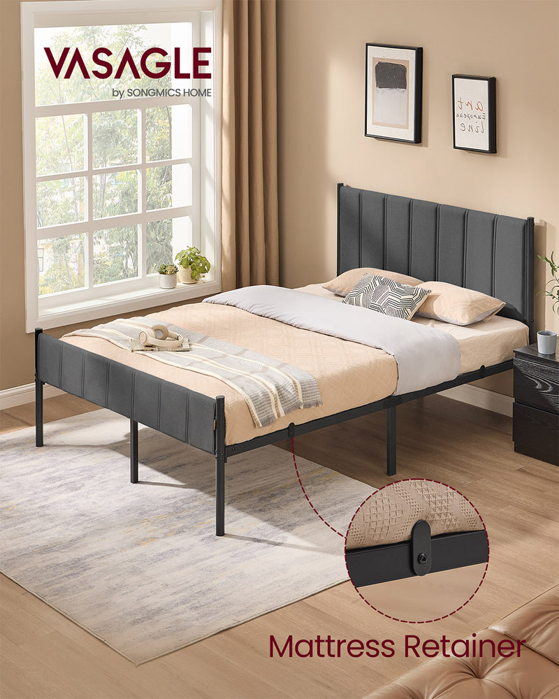 Double Metal Bed Frame with Upholstered Headboard and Quick Assembly by Vasagle