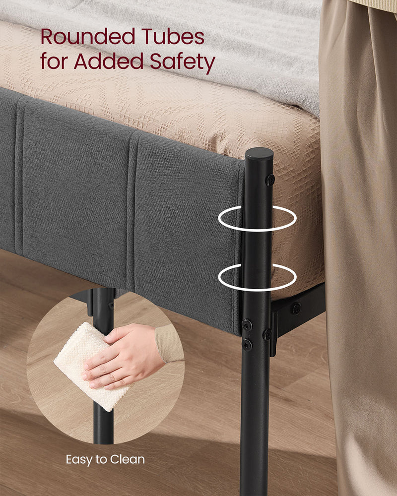 Double Metal Bed Frame with Upholstered Headboard and Quick Assembly by Vasagle