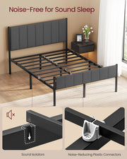 Double Metal Bed Frame with Upholstered Headboard and Quick Assembly by Vasagle