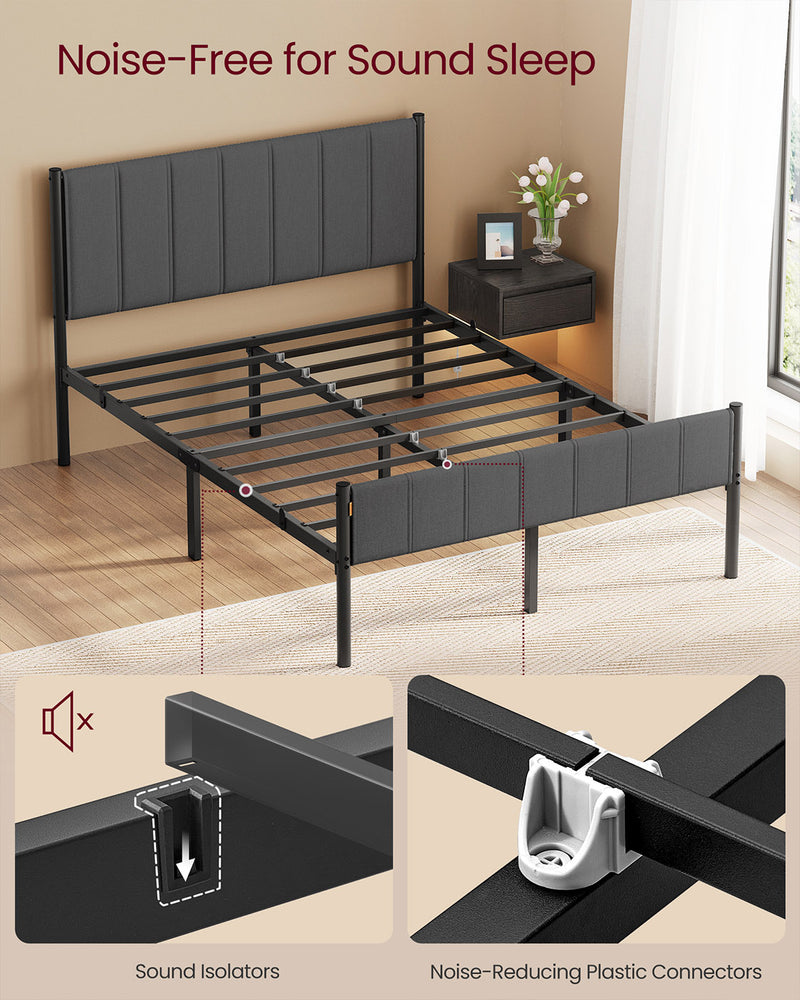 Double Metal Bed Frame with Upholstered Headboard and Quick Assembly by Vasagle