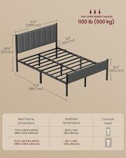 Double Metal Bed Frame with Upholstered Headboard and Quick Assembly by Vasagle