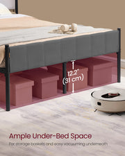 Double Metal Bed Frame with Upholstered Headboard and Quick Assembly by Vasagle