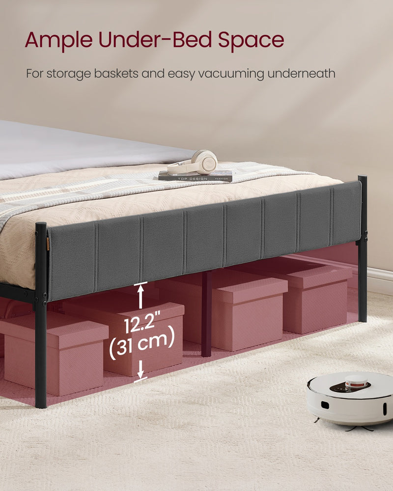 Bed Frame For King Size Bed With Grey Upholstered Headboard - Easy Assembly