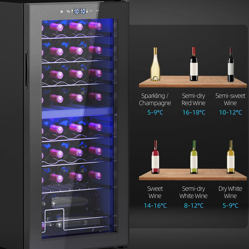 32 Bottle Dual Zone Wine Fridge 5-18 Degrees Farenheit Black by HOMCOM