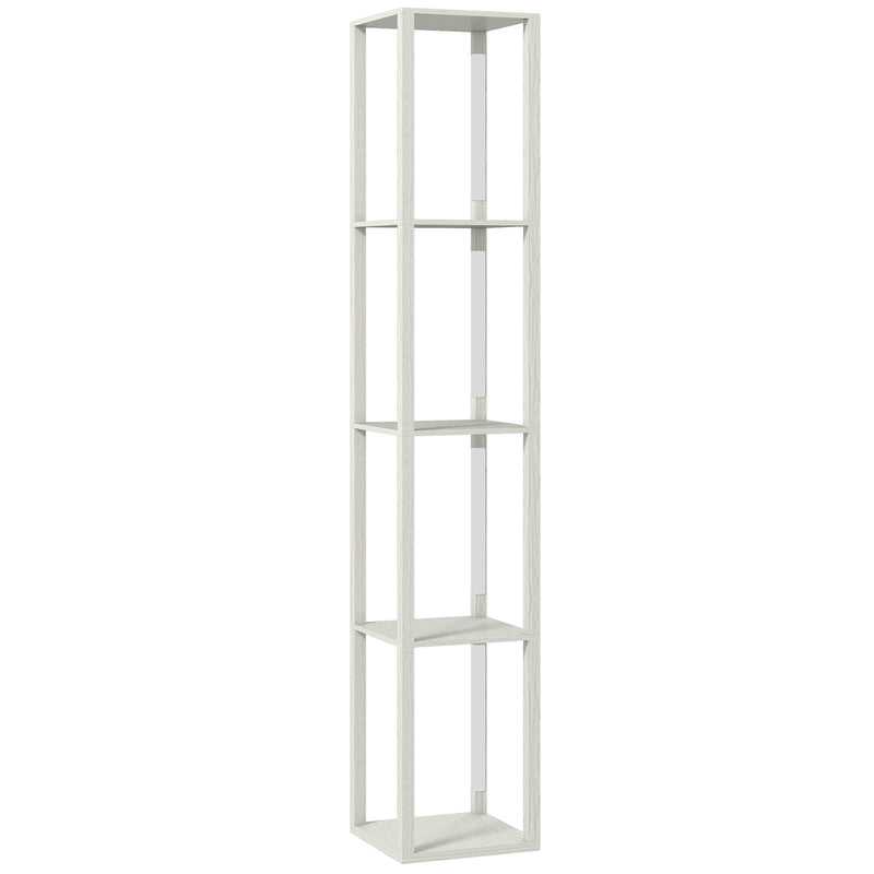 Tall Floor Lamp With Storage Shelves And Adjustable Brightness For Living Room, Oak