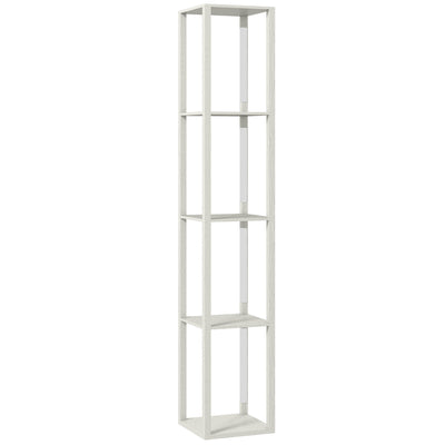 Tall Floor Lamp With Storage Shelves And Adjustable Brightness For Living Room, Oak