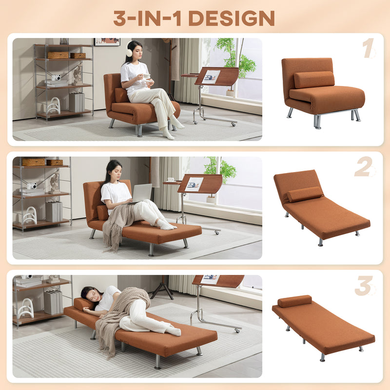 Single Linen Feel Sleeper Chair Comfortable Foldable Design by HOMCOM