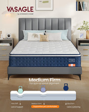 Hybrid Single Mattress with Pocket Springs Gel Memory Foam 90x190cm Blue by Vasagle VASAGLE