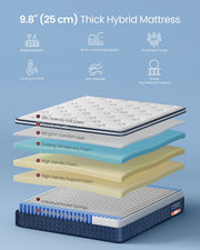 Hybrid Single Mattress with Pocket Springs Gel Memory Foam 90x190cm Blue by Vasagle VASAGLE