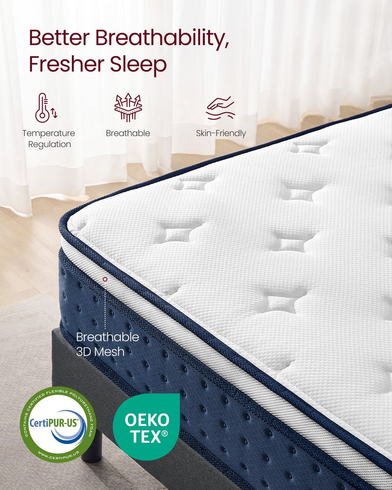 Hybrid Single Mattress with Pocket Springs Gel Memory Foam 90x190cm Blue by Vasagle VASAGLE
