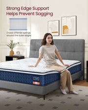 Hybrid Single Mattress with Pocket Springs Gel Memory Foam 90x190cm Blue by Vasagle VASAGLE