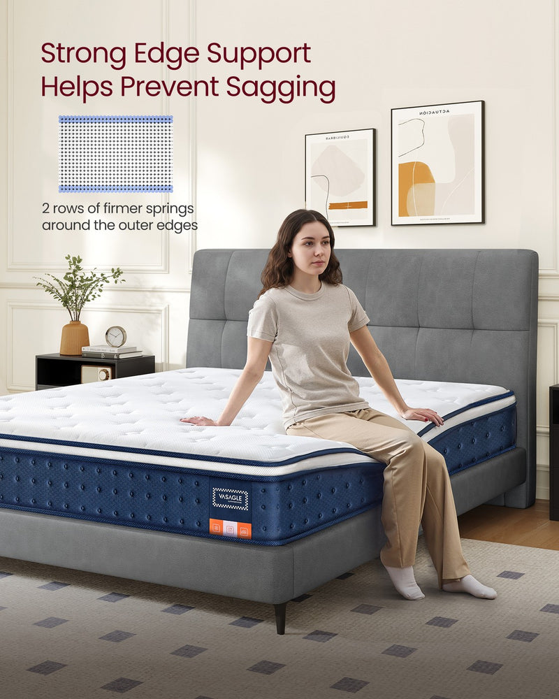 Hybrid Single Mattress with Pocket Springs Gel Memory Foam 90x190cm Blue by Vasagle VASAGLE