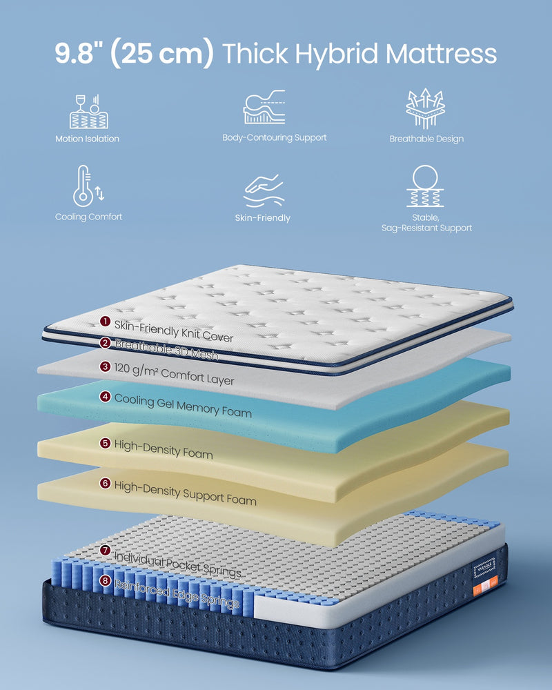 Hybrid Double Mattress Pocket Springs Gel Memory Foam Comfort by VASAGLE VASAGLE