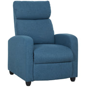 Push Back Recliner Armchair with Footrest and 135 Degree Recline for Lounge Comfort Blue