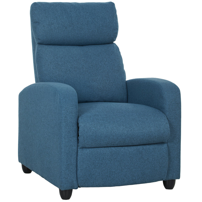 Push Back Recliner Armchair with Footrest and 135 Degree Recline for Lounge Comfort Blue