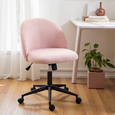 Teddy Fleece Swivel Office Chair With Wheels For Home Desk Or Study Light Pink AOSOM