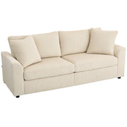 3 Seater Corduroy Sofa with Spring Cushion and Scatter Cushions for Living Room, Cream White
