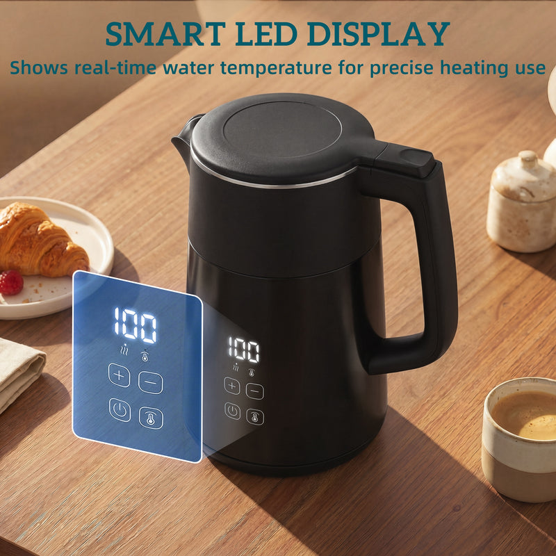 Electric Kettle with Fast Boil and Adjustable Temperature for Busy Family Mornings Black Homcom