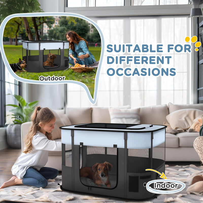 Foldable Dog Playpen with Carry Bag for Indoor and Outdoor Use Easy Setup Grey