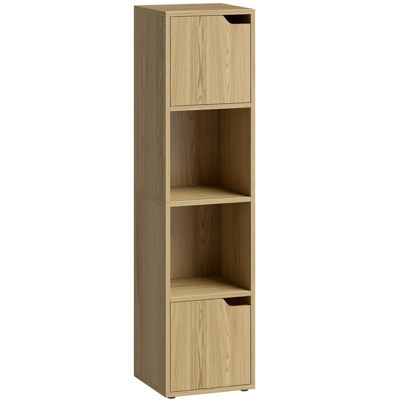 Slim Corner Bookcase with Shelves and Cabinets for Small Spaces Oak