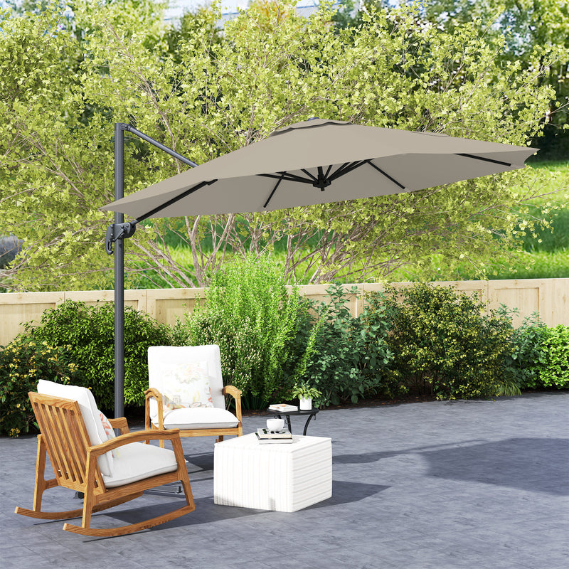 Light Grey 3 x 3m Cantilever Parasol with 360° Rotation and Crank Handle by Outsunny