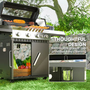 Black 4+1 Burner Gas BBQ Grill with Clear View Lid and Side Table for Outdoor Cooking by Outsunny