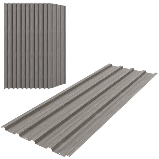 Set of 12 Corrugated Steel Roof Panels Ideal for Sheds and Garages Grey Wood Effect