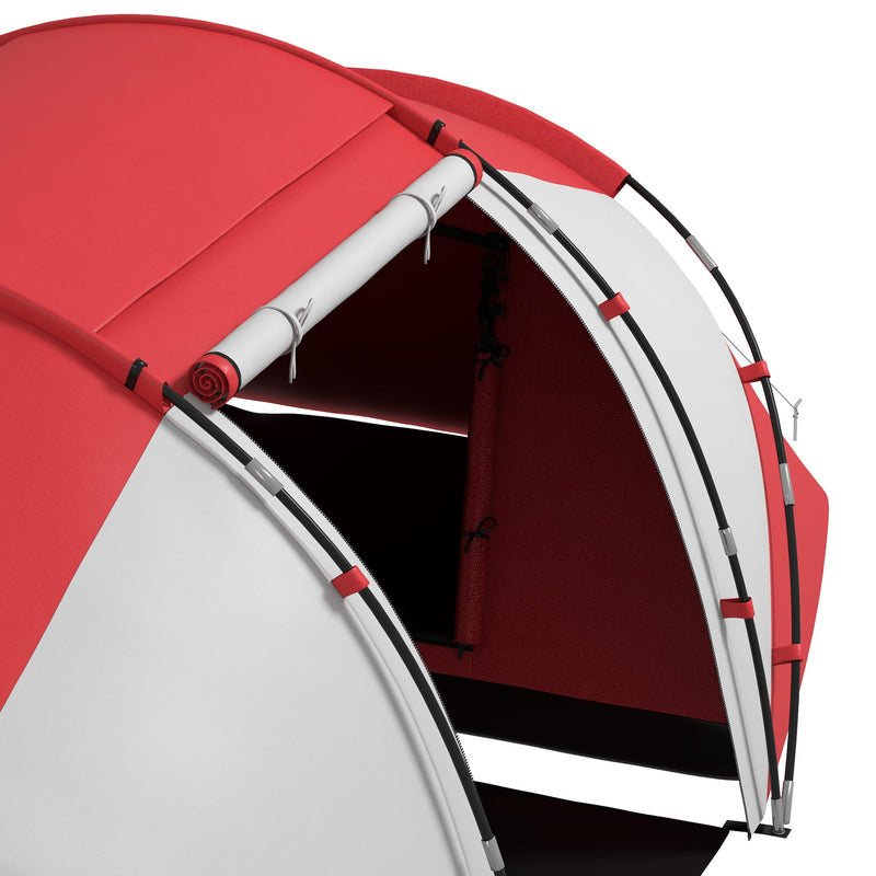 Large Family Tunnel Tent with Two Bedrooms and Living Area for Group Camping Grey and Red