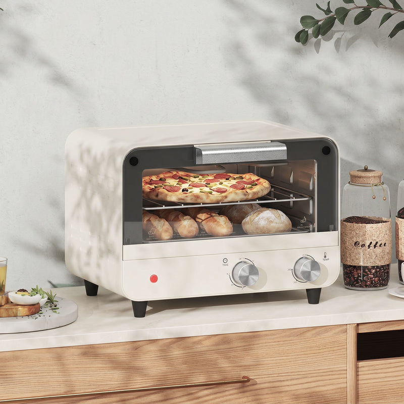 Mini Oven 12L Compact Worktop Cooker With Timer For Small Kitchens Cream White