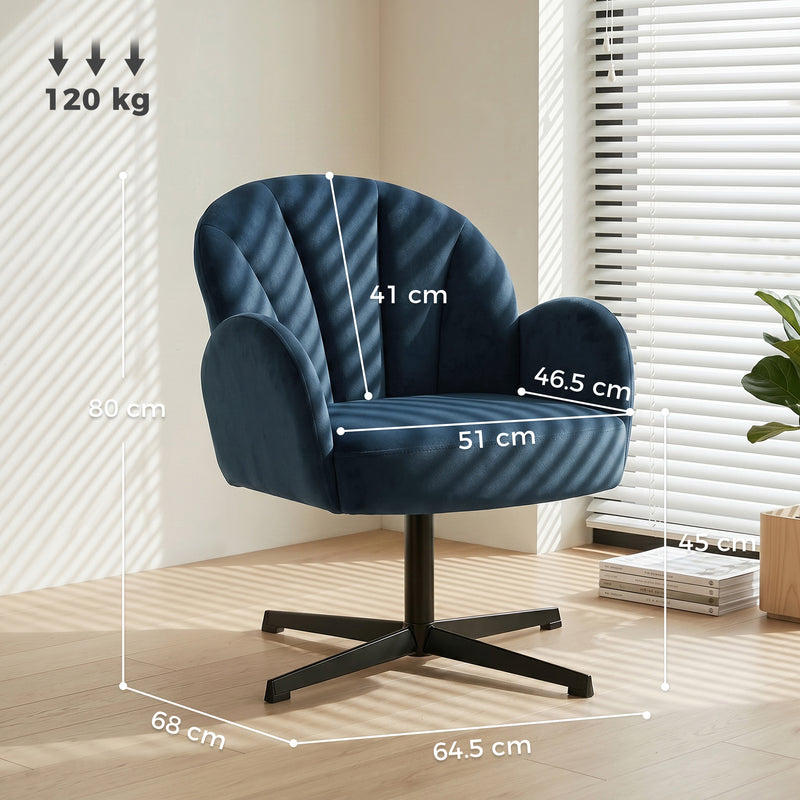 Accent Chair with Swivel Base and Supportive Shell Back for Bedroom Comfort Dark Blue Homcom