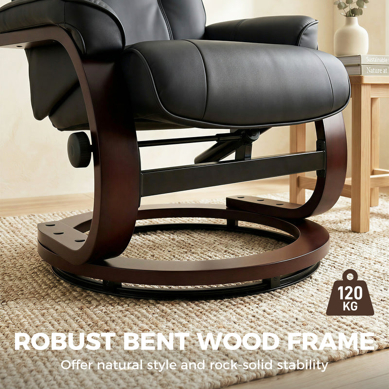 Recliner Chair with Footstool for Relaxing at Home Easy Clean PU Leather Black Homcom
