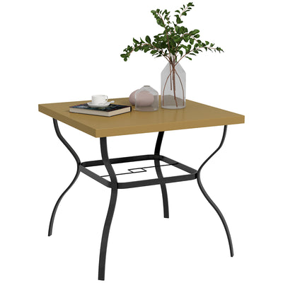Brown 4 Seater Steel Square Garden Table With Parasol Hole Ideal For Outdoor Dining