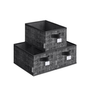 Set of 3 Collapsible Storage Boxes 15 cm High in Ink Black Fabric by Songmics
