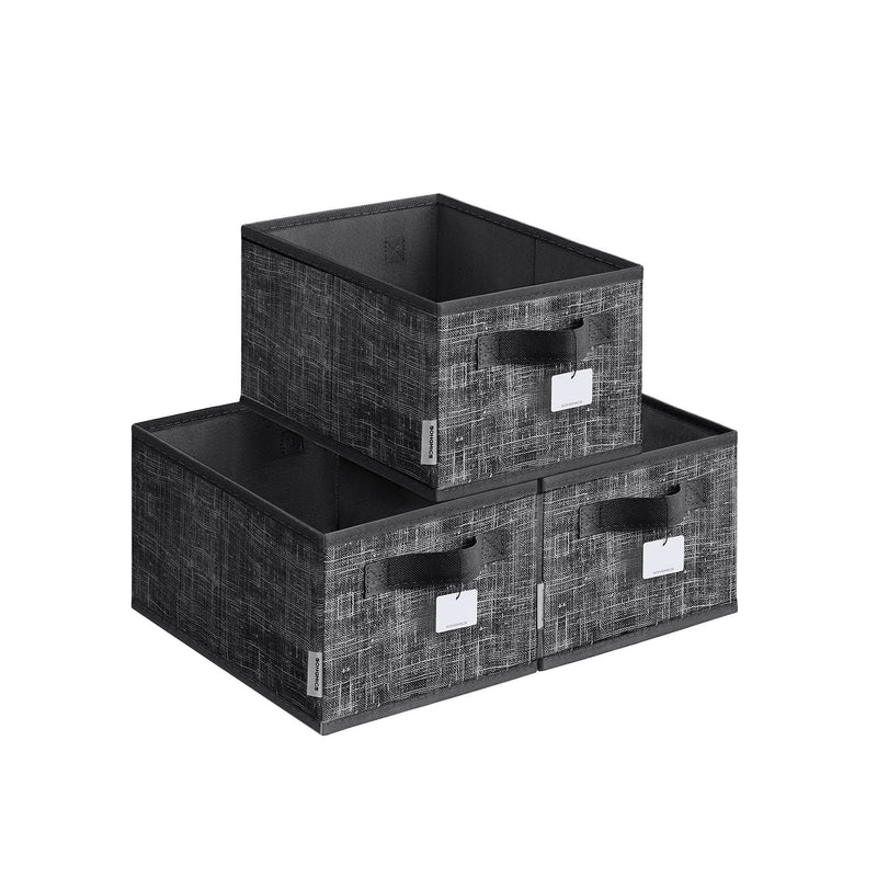 Set of 3 Collapsible Storage Boxes 15 cm High in Ink Black Fabric by Songmics