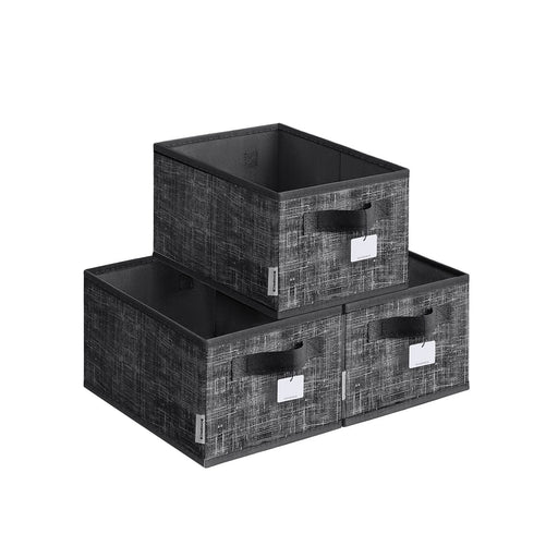 Set of 3 Collapsible Storage Boxes 15 cm High in Ink Black Fabric by Songmics