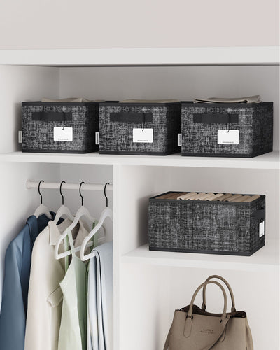 Set of 3 Collapsible Storage Boxes 15 cm High in Ink Black Fabric by Songmics