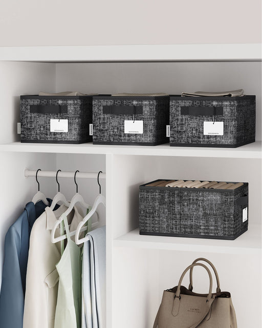 Set of 3 Collapsible Storage Boxes 15 cm High in Ink Black Fabric by Songmics