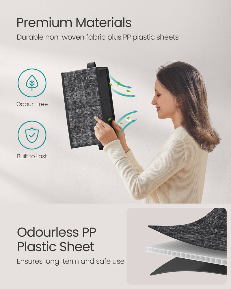 Set of 3 Collapsible Storage Boxes 15 cm High in Ink Black Fabric by Songmics