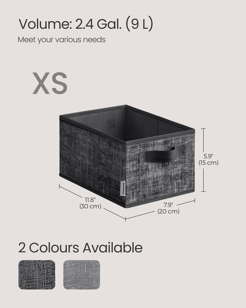 Set of 3 Collapsible Storage Boxes 15 cm High in Ink Black Fabric by Songmics