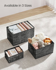 Set of 3 Collapsible Storage Boxes 15 cm High in Ink Black Fabric by Songmics