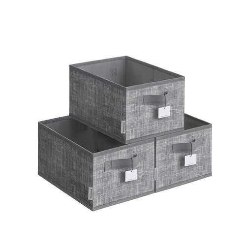 Set of 3 Grey Collapsible Storage Boxes 15 cm High Space Saving Design by Songmics