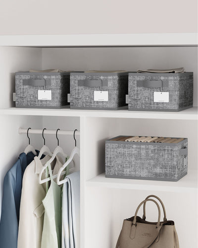 Set of 3 Grey Collapsible Storage Boxes 15 cm High Space Saving Design by Songmics
