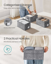 Set of 3 Grey Collapsible Storage Boxes 15 cm High Space Saving Design by Songmics