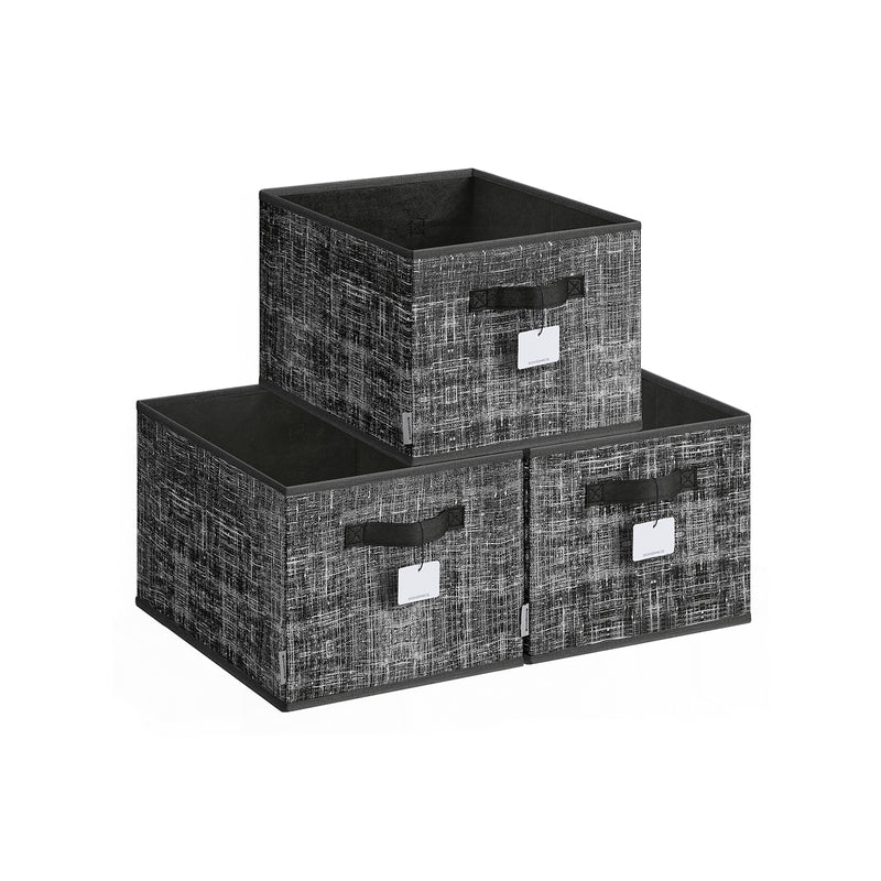 Set of 3 Collapsible Storage Boxes 24 cm High in Ink Black Durable and Space Saving by Songmics
