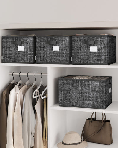 Set of 3 Collapsible Storage Boxes 24 cm High in Ink Black Durable and Space Saving by Songmics