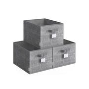 Set of 3 Collapsible Cattail Storage Boxes 24 cm High in Grey for Home Organisation by Songmics