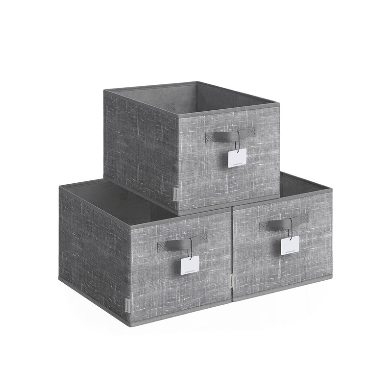Set of 3 Collapsible Cattail Storage Boxes 24 cm High in Grey for Home Organisation by Songmics